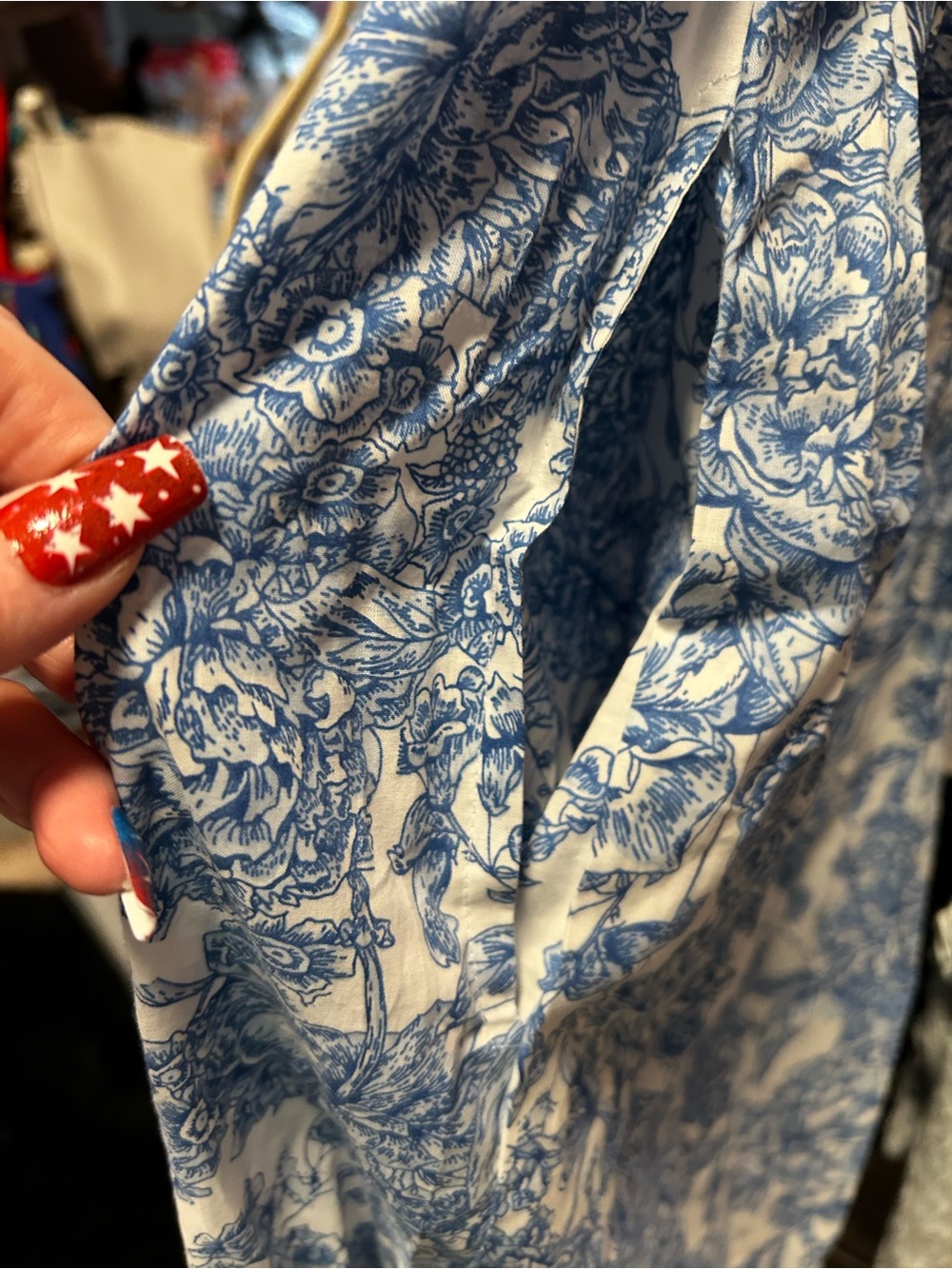 Blue and White Off Shoulder Floral Puff Sleeve Maxi Dress - Picture 4 of 5